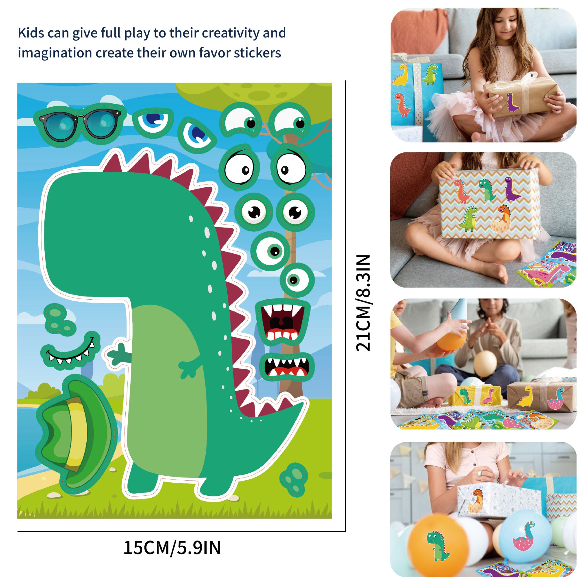 32 Sheets Dinosaurs Cartoon Make Your Own Stickers for Kids