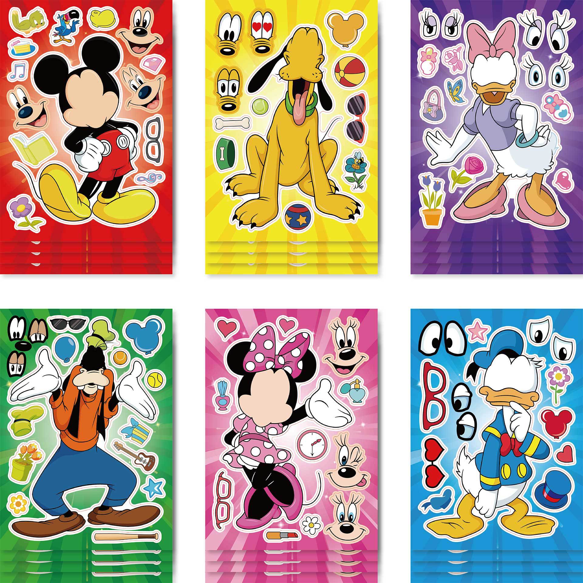 24 Sheets Mickey Mouse Make a Face DIY Stickers for Kids