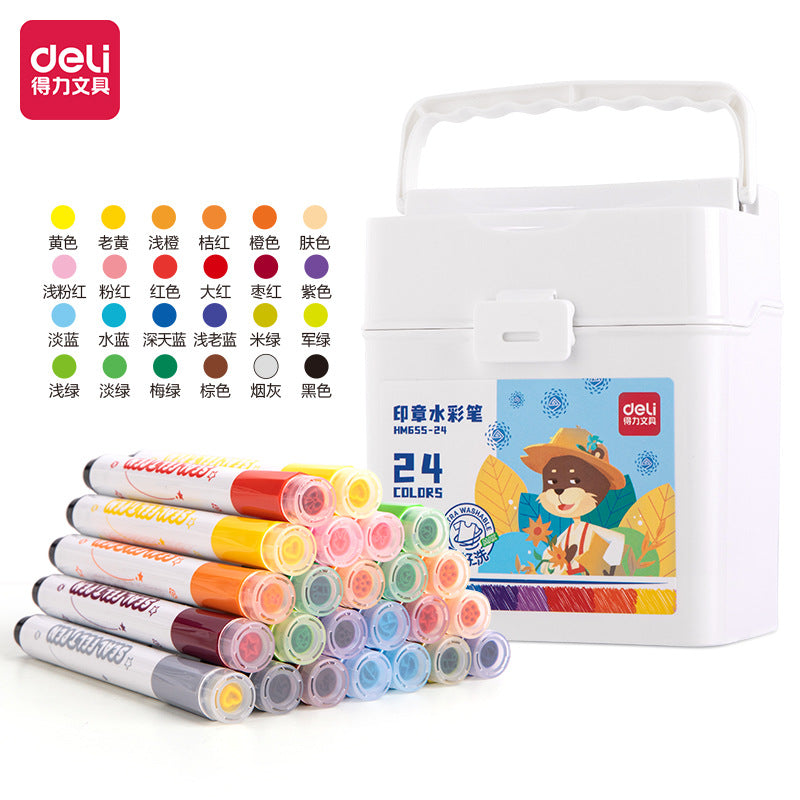 DELI Washable Drawing Stamp Art Markers with Storage Box for Kids