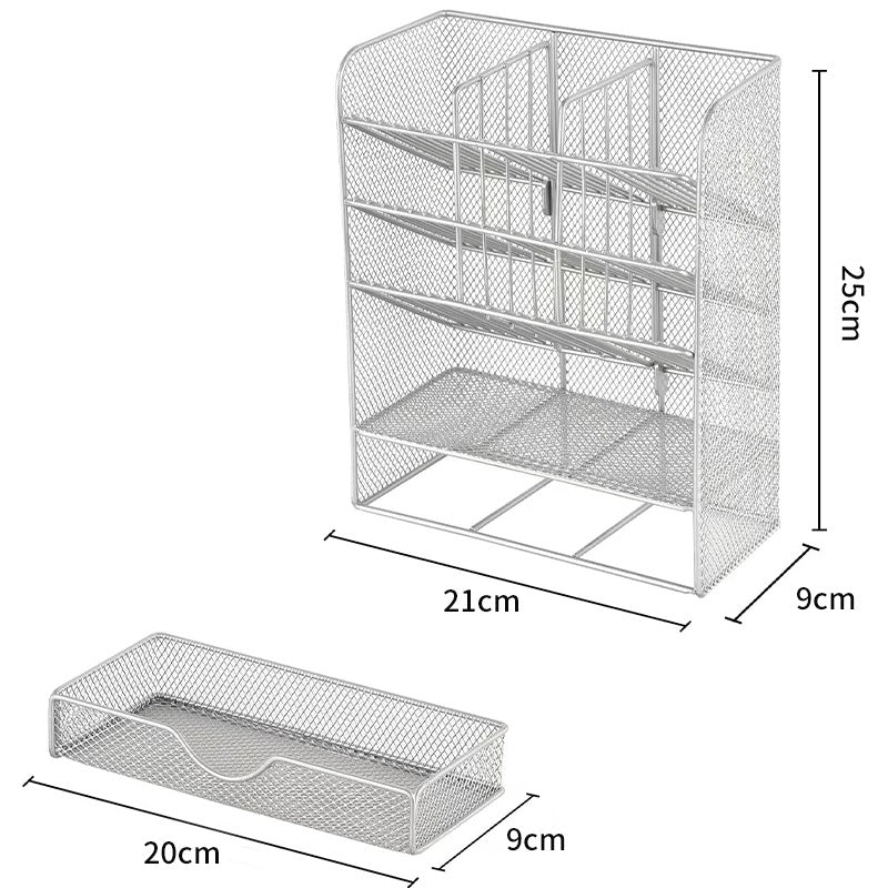 Metal Pen Holder Desk Organizer with 10 Compartments and 1 Drawer