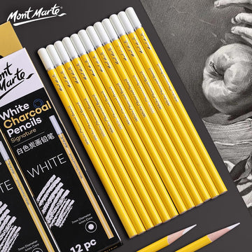 Mont Marte White Charcoal Pencils,Pack of 12