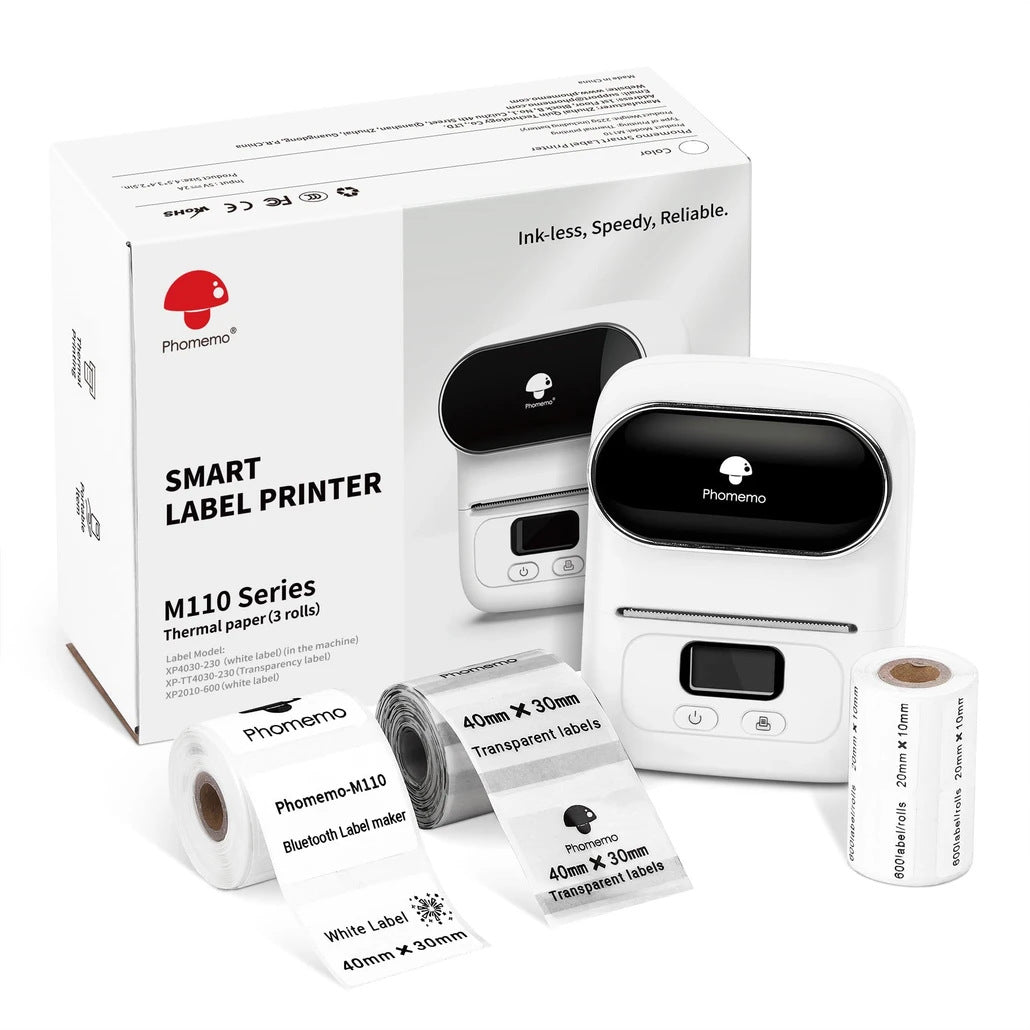 Phomemo M110 Label Maker Thermal Printer with 3 Roll Paper