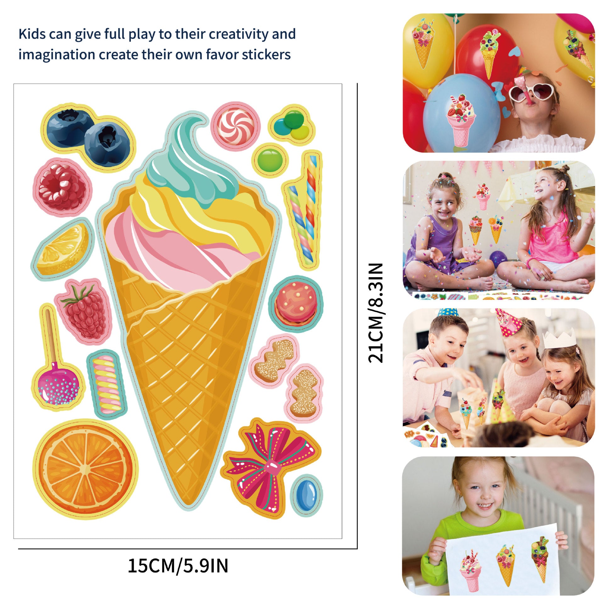 32 Sheets Cartoon Ice Cream Summer Face DIY Stickers for Kids