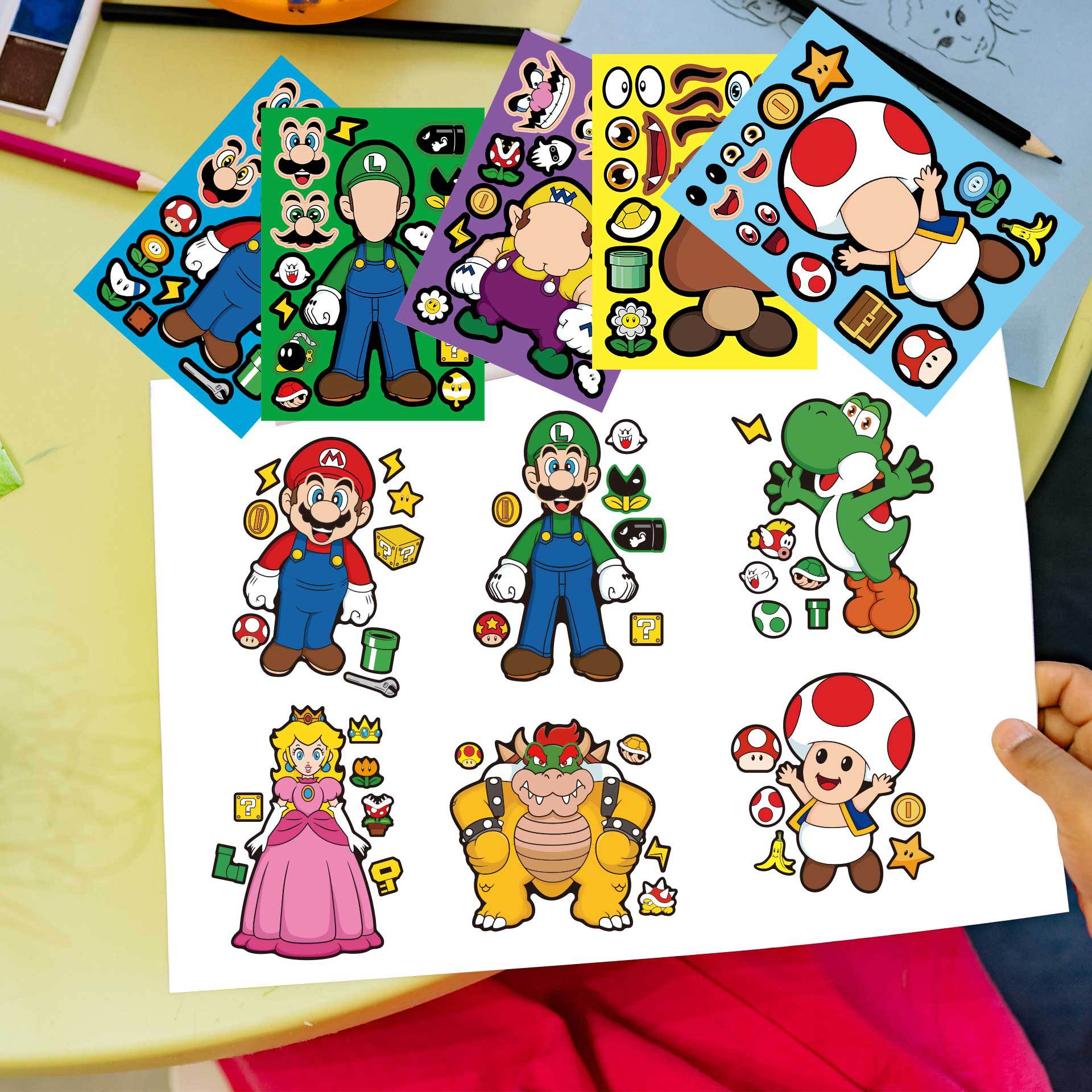 32 Sheets Super Mario Bros Make a Face DIY Stickers for Kids