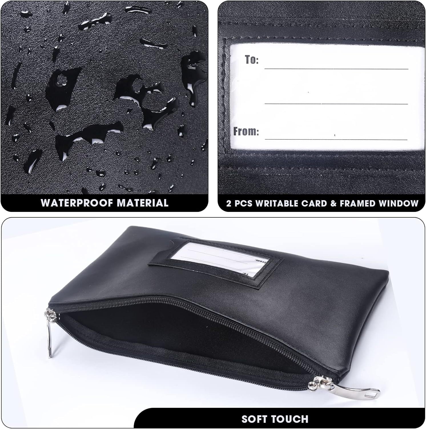 Leather Money Bag with Zipper For Depositing Cash and Bank Deposits