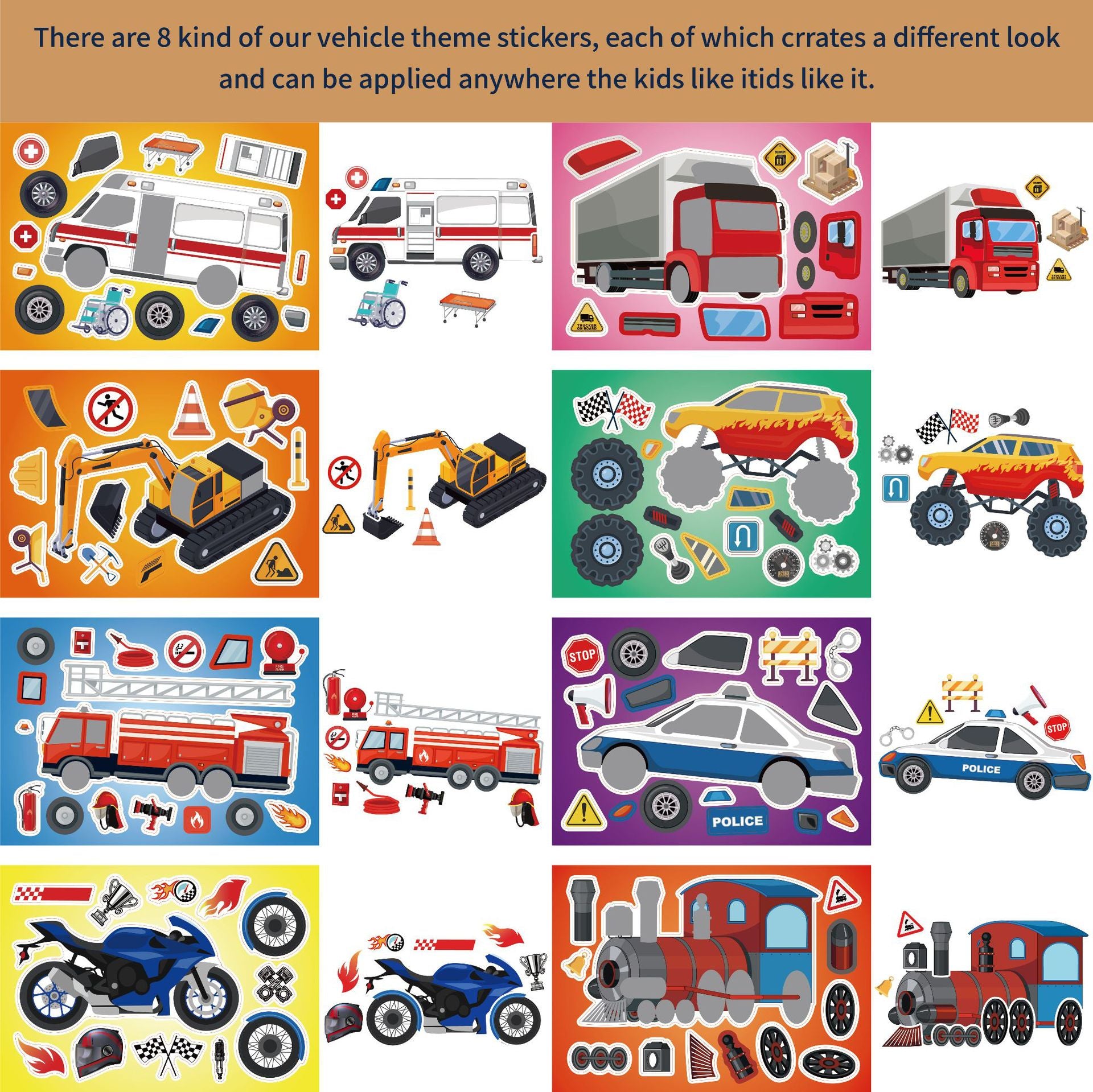 32 Sheets Vehicle Theme Make Your Own Stickers for Kids