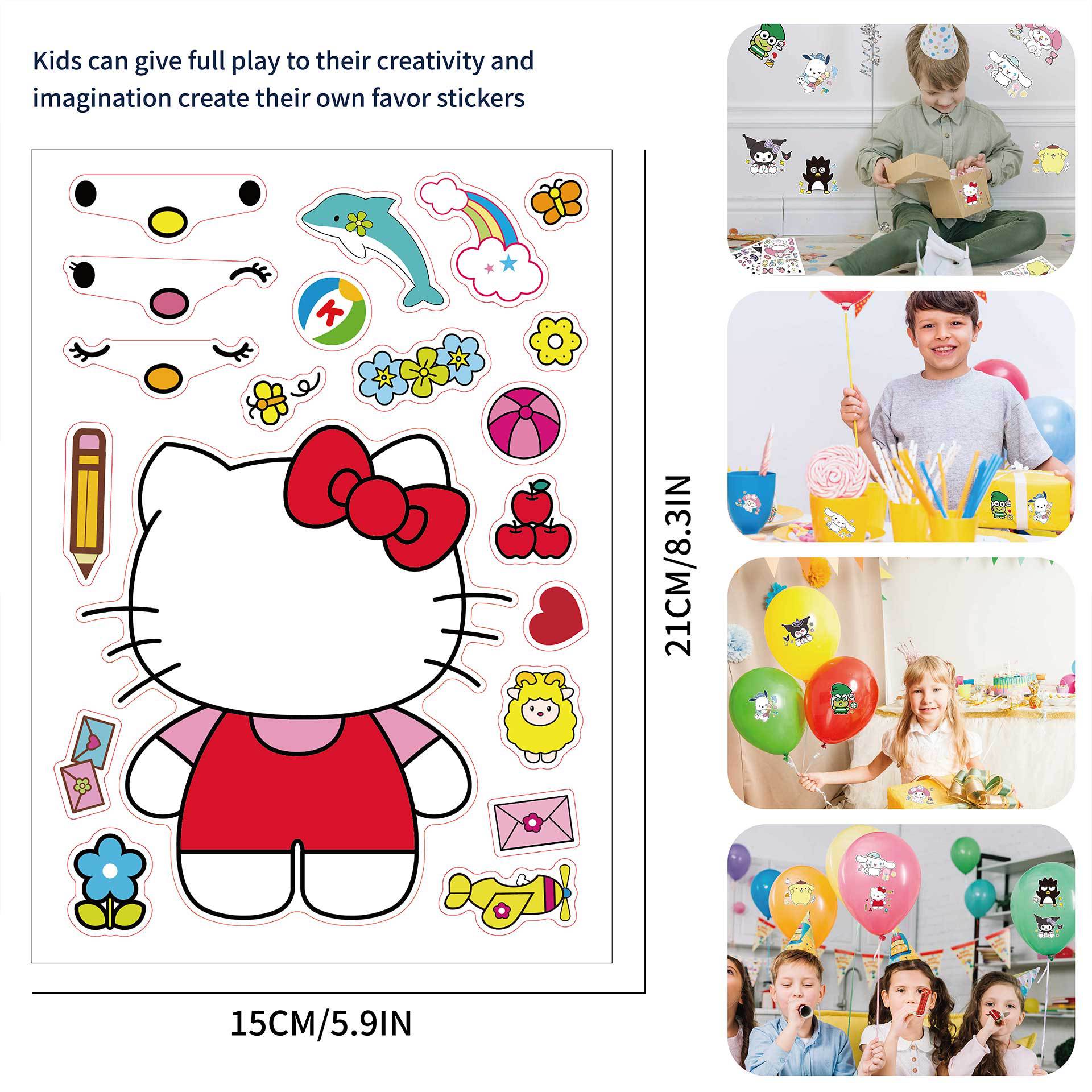 32 Sheets Sanrio Hello Kitty Make a Face DIY Stickers for Kids