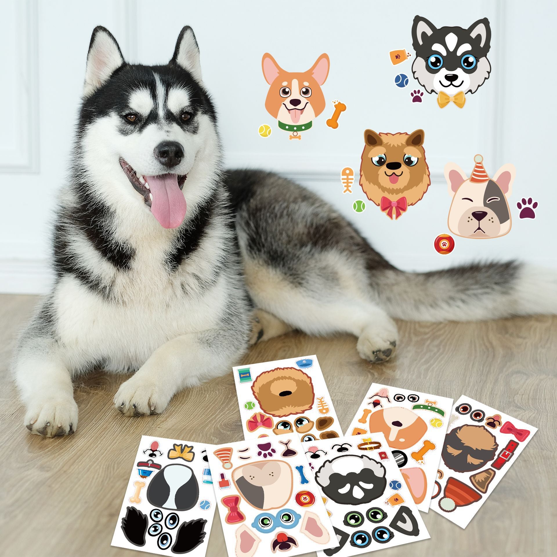 24 Sheets Cartoon Dog Make Your Own Stickers for Kids