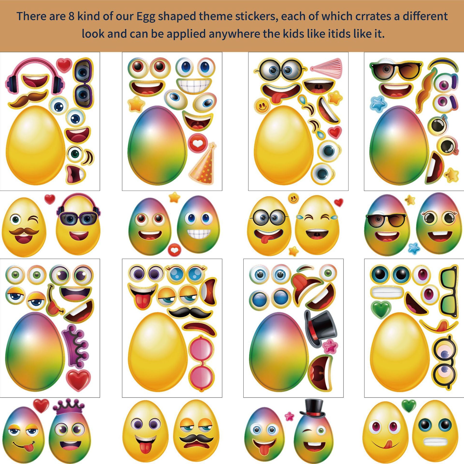 32 Sheets Egg Shape Theme Make Your Own Stickers for Kids