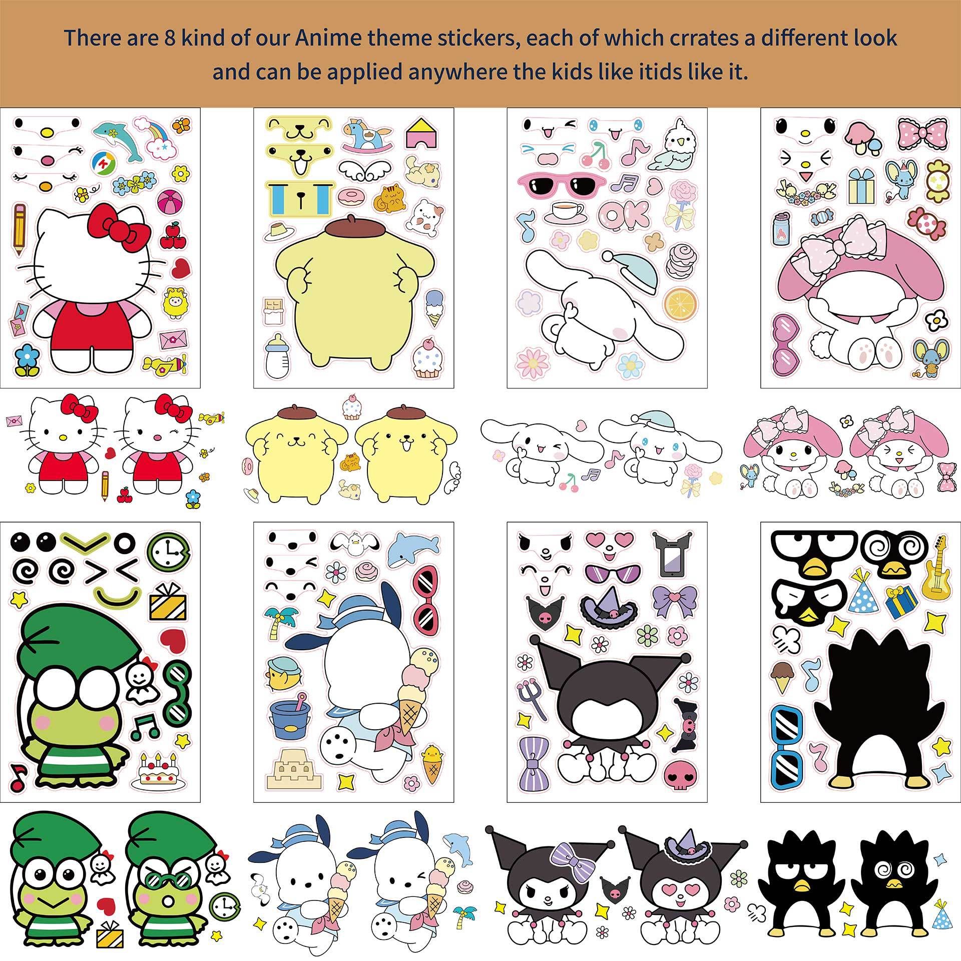 32 Sheets Sanrio Hello Kitty Make a Face DIY Stickers for Kids