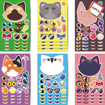 24 Sheets Cute Cat Head Make Your Own Stickers for Kids