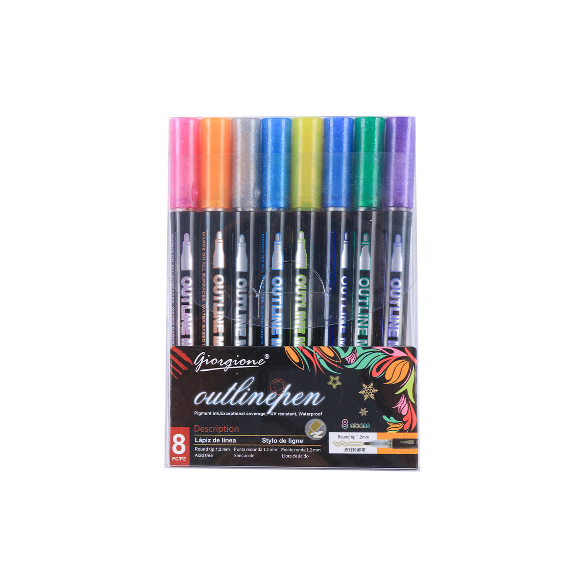 GIORGIONE Double Line Outline Marker Pens,8/12/24 Colors