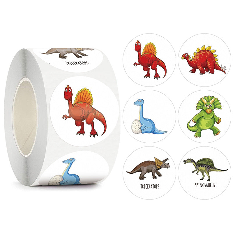 1500pcs Cartoon Dinosaur Stickers 3 Rolls,1 inch