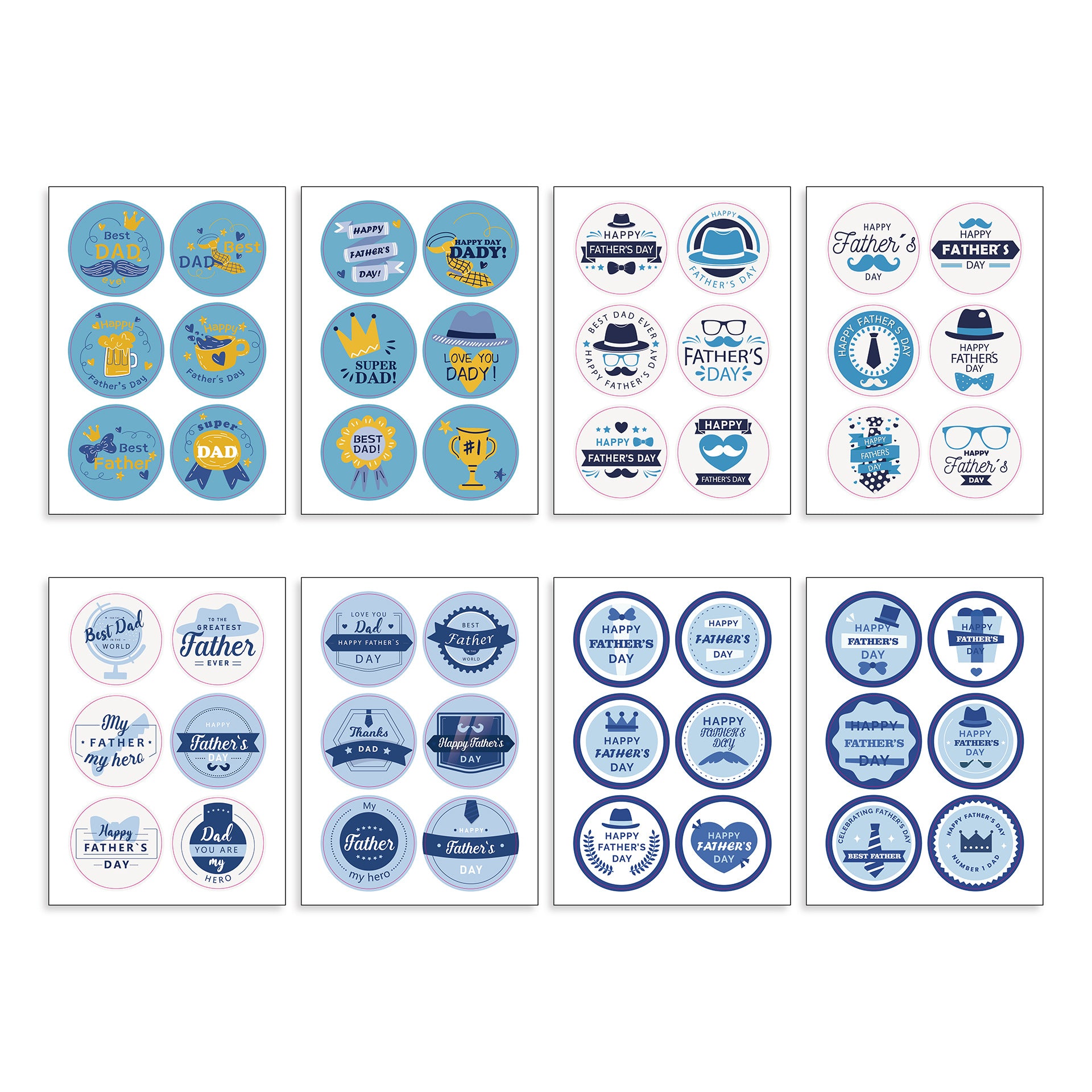 96pcs Happy Father‘s Day Stickers 2 inch Large Round Labels