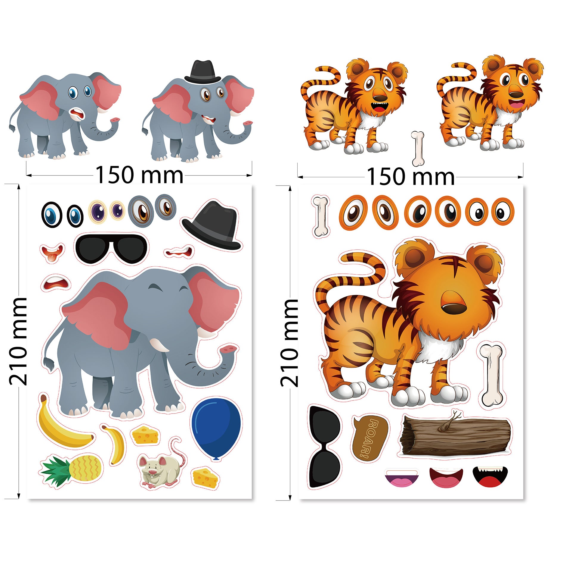 24 Sheets Panda Turtle Monkey Lion Tiger Elephant Make Your Own Stickers for Kids