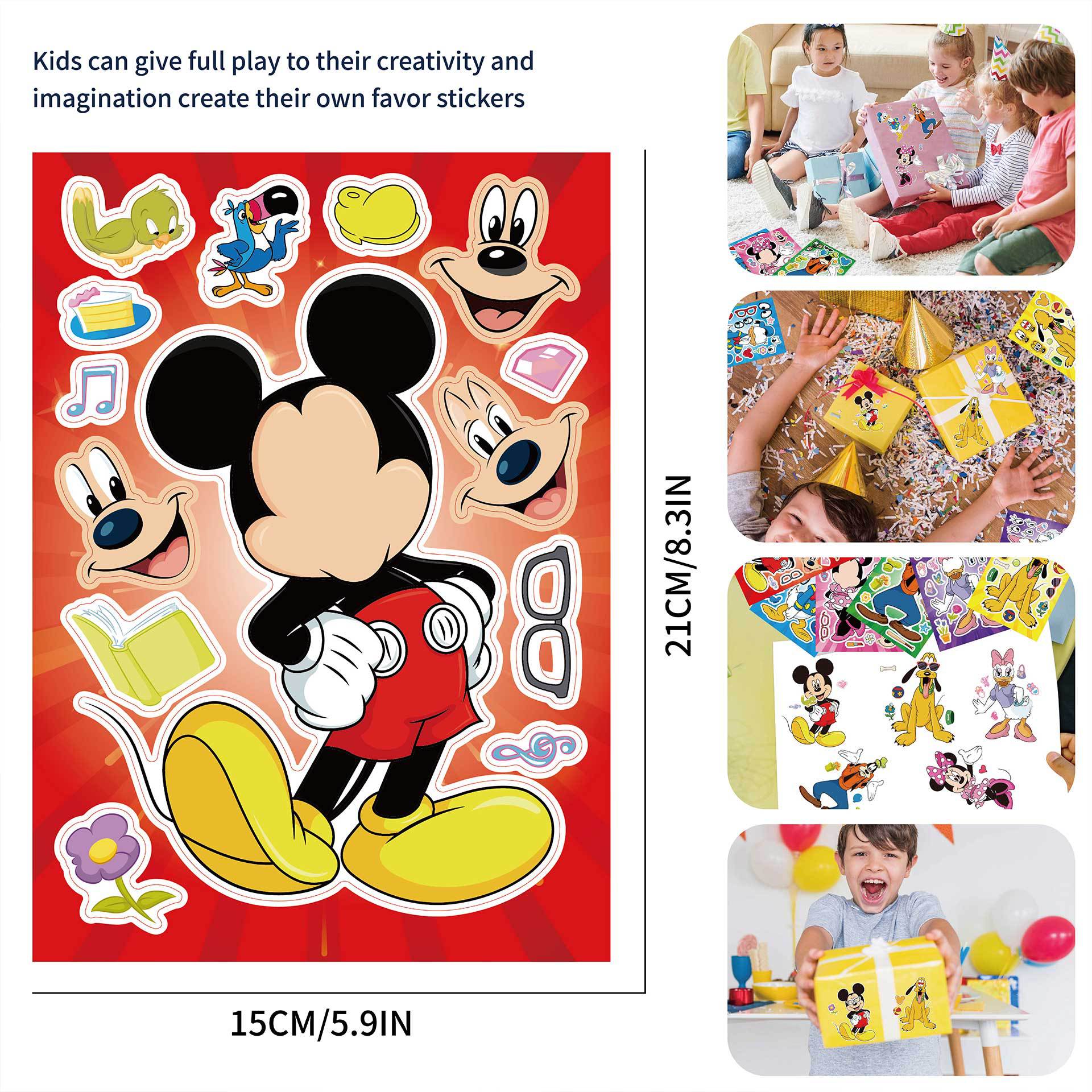 24 Sheets Mickey Mouse Make a Face DIY Stickers for Kids