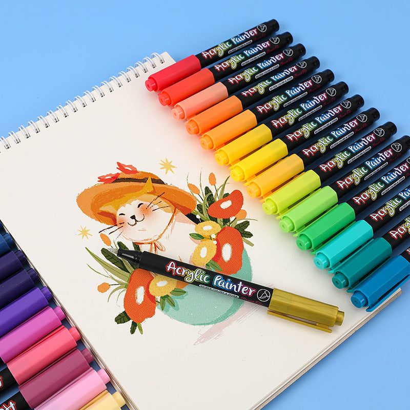 Guangna 12 Colors Brush Tip Acrylic Paint Marker Pens