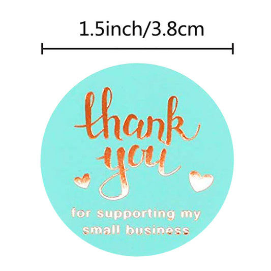 500pcs Thank You Stickers,1.5 Inch Blue Gold Foil Design