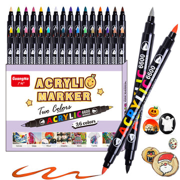 Guangna Acrylic Paint Marker Pens 36 Colors,Dual Brush Tip