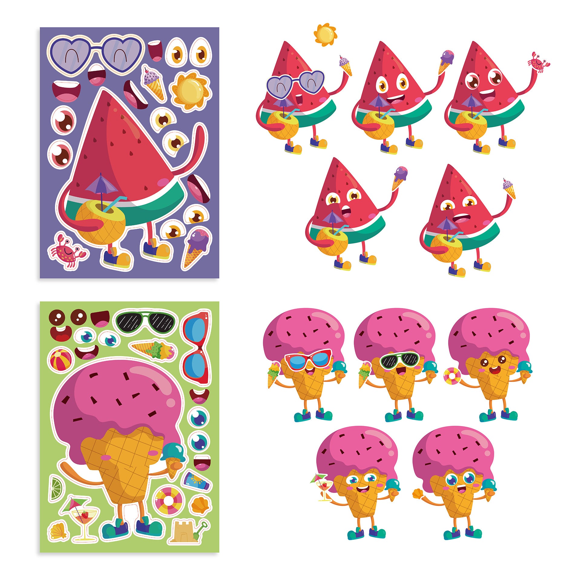 24 Sheets Fruit Icecream Make Your Own Stickers for Kids