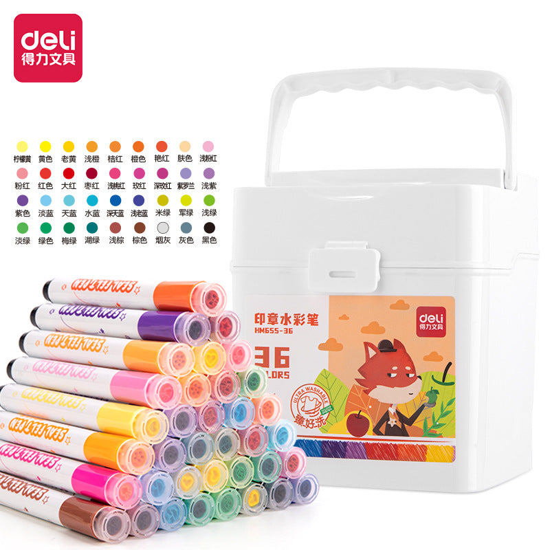 DELI Washable Drawing Stamp Art Markers with Storage Box for Kids