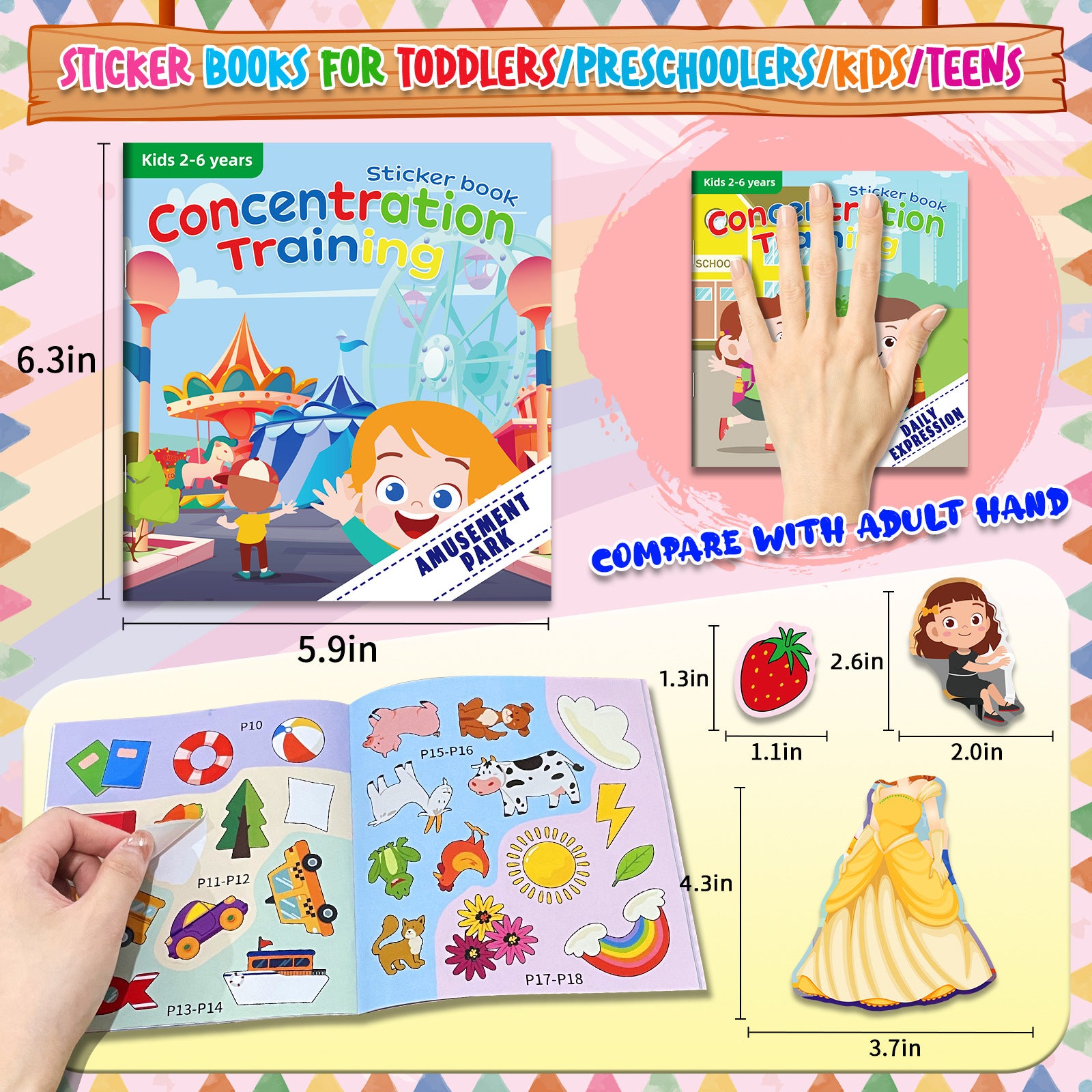 Concertration Training Sticker Books for Kids 2-6 Years 20 Pack