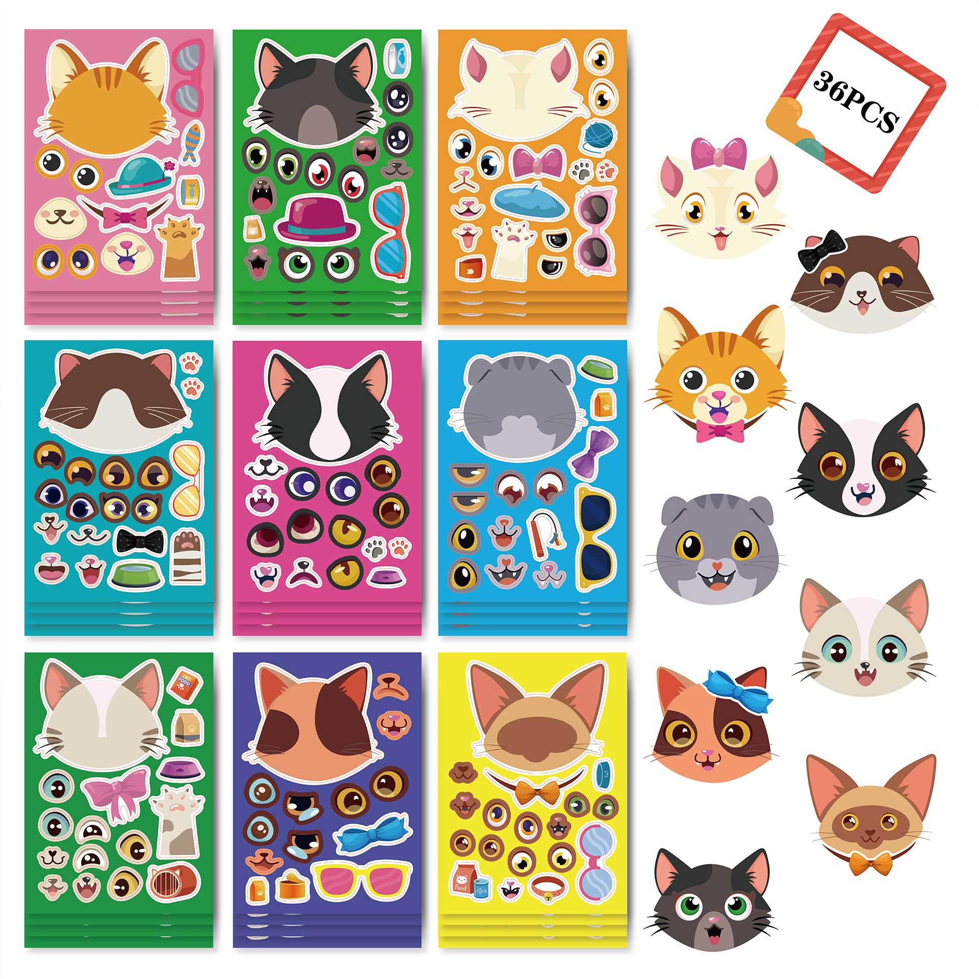 36 Sheets Cartoon Cats Make Your Own Stickers for Kids