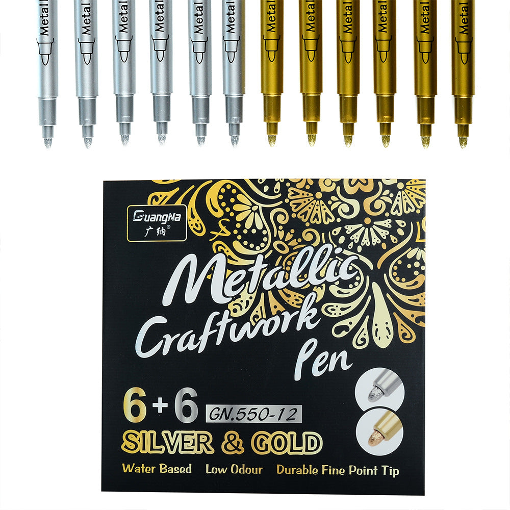 GUANGNA Gold Silver Metallic Permanent Marker Pens 12 Pack