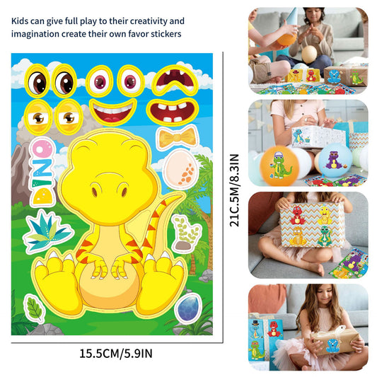 32 Sheets Cartoon Dinosaur Theme Make Your Own Stickers for Kids