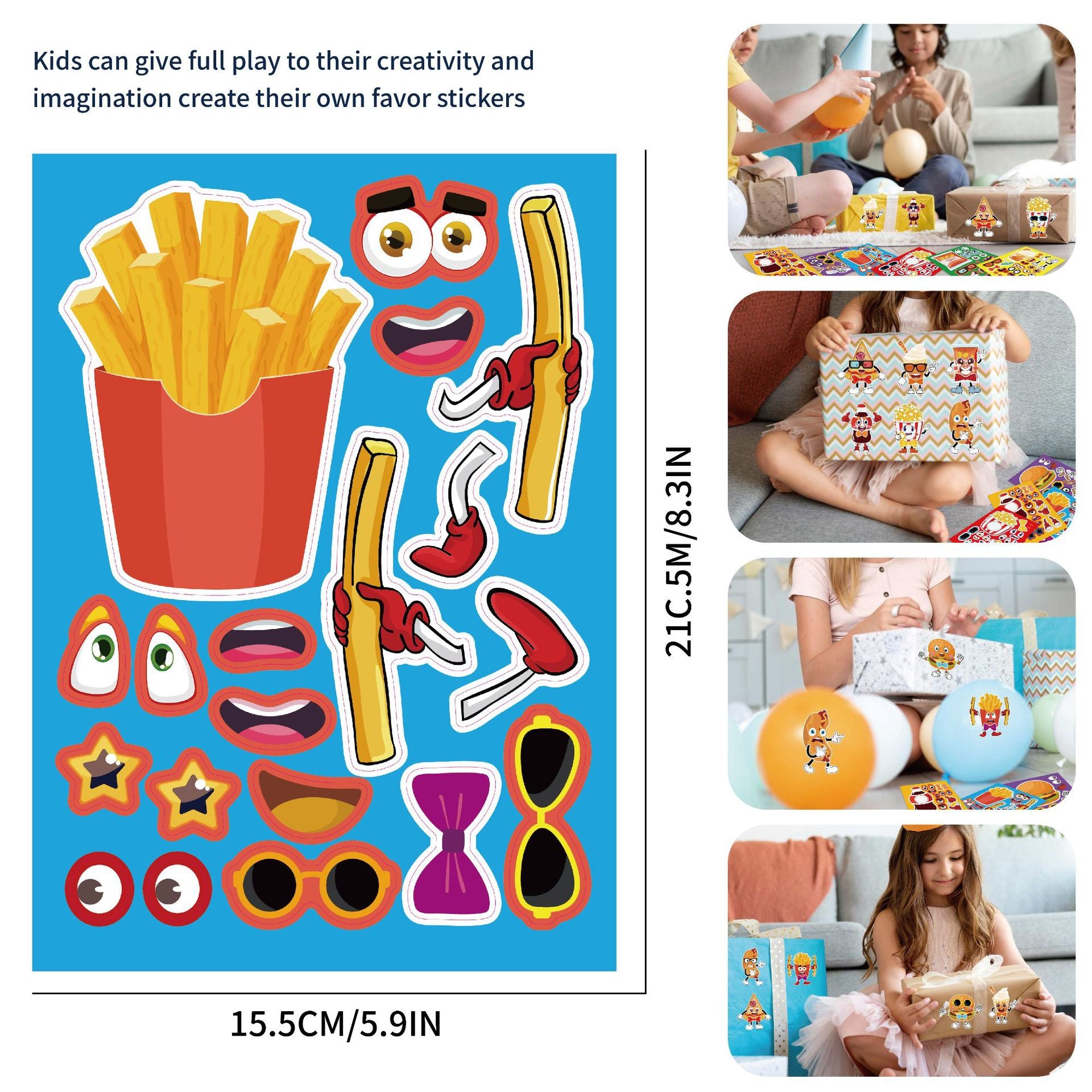 32 Sheets Food Theme Make Your Own Stickers for Kids Birthday Party