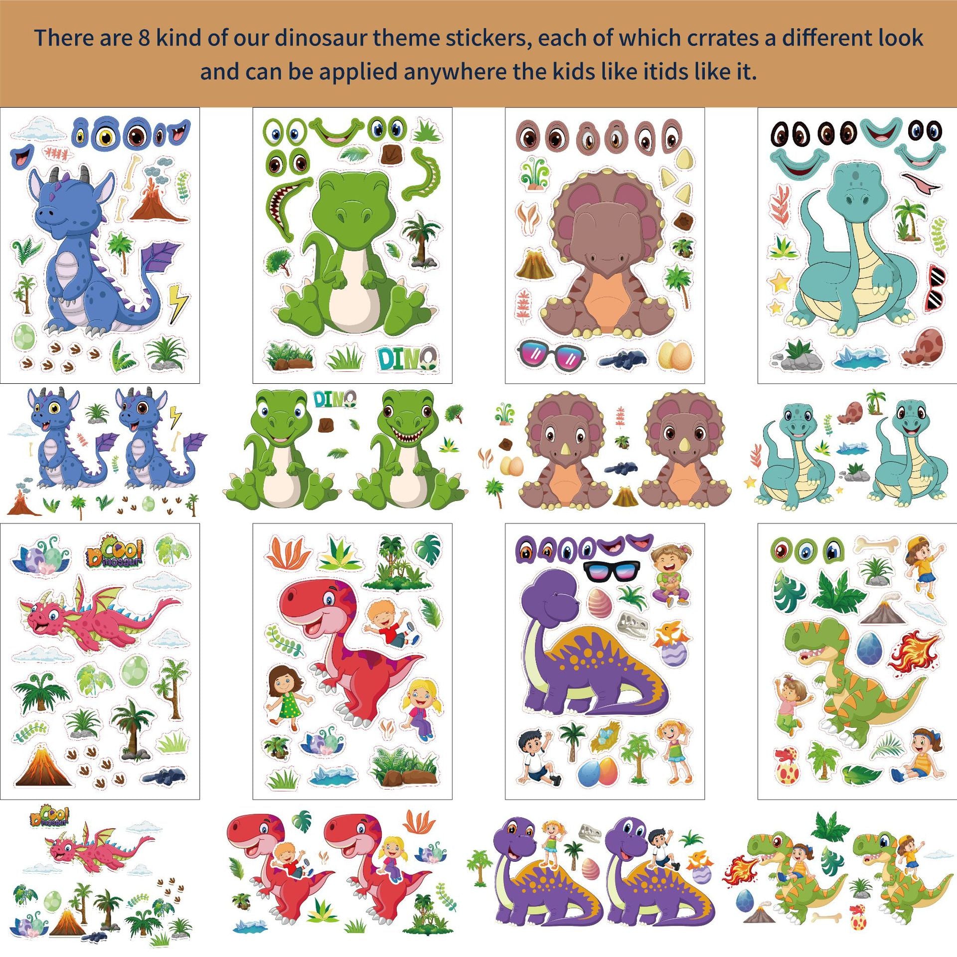 32 Sheets Dinosaur Make Your Own Stickers for Kids Birthday Party Favor Supplies