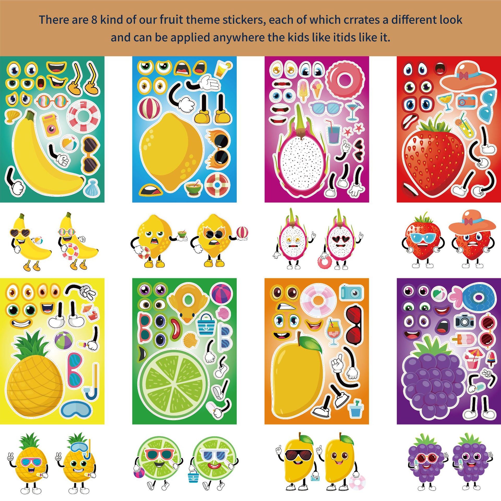 32 Sheets Fruit Theme Make Your Own Stickers for Kids