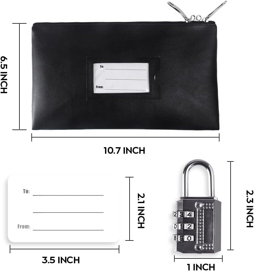 Leather Money Bag with Zipper For Depositing Cash and Bank Deposits