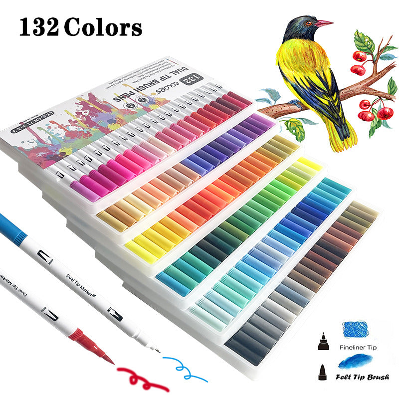 100/120/132 Colors Dual Tip Brush Art Marker Pens