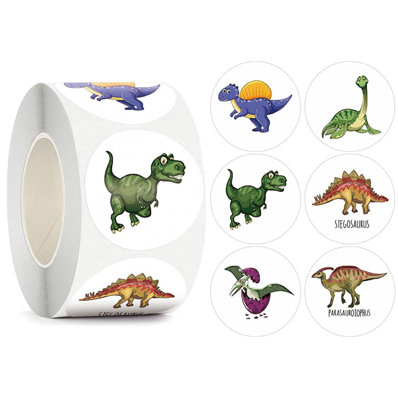 1500pcs Cartoon Dinosaur Stickers 3 Rolls,1 inch