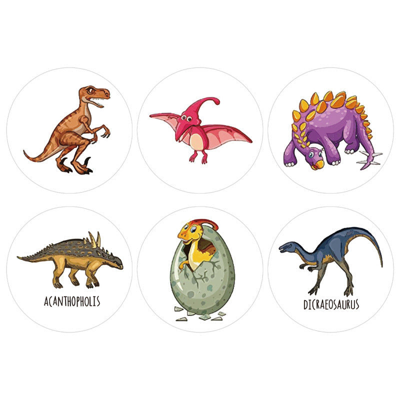 1500pcs Cartoon Dinosaur Stickers 3 Rolls,1 inch