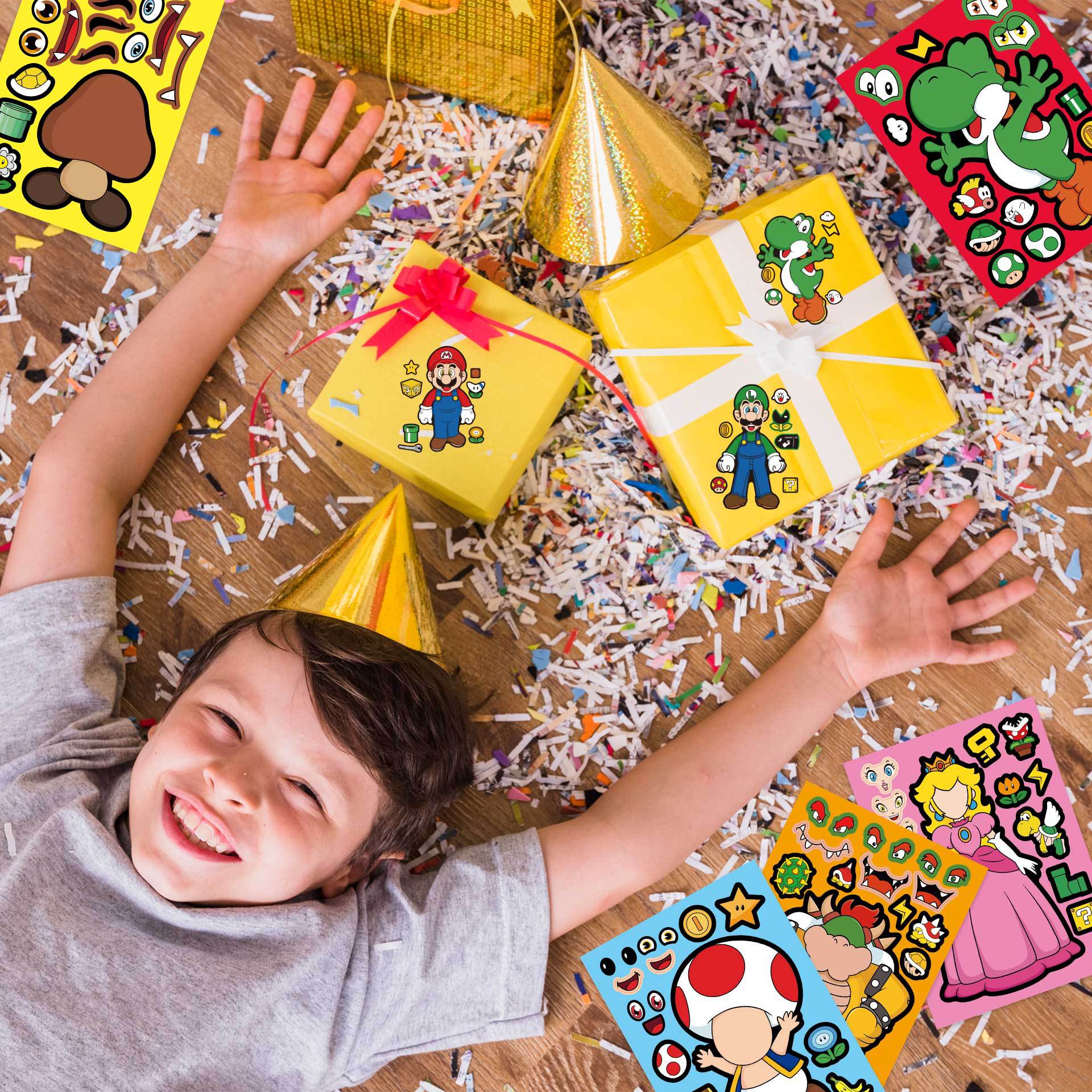 32 Sheets Super Mario Bros Make a Face DIY Stickers for Kids