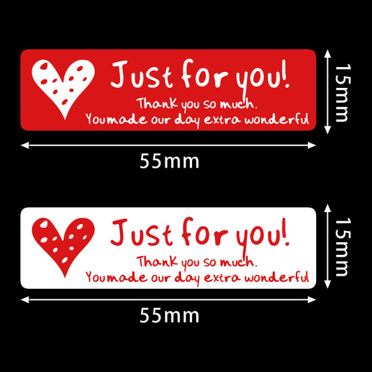 400pcs Just for You Stickers,55 x 15 mm,Red and White Rectangular Labels