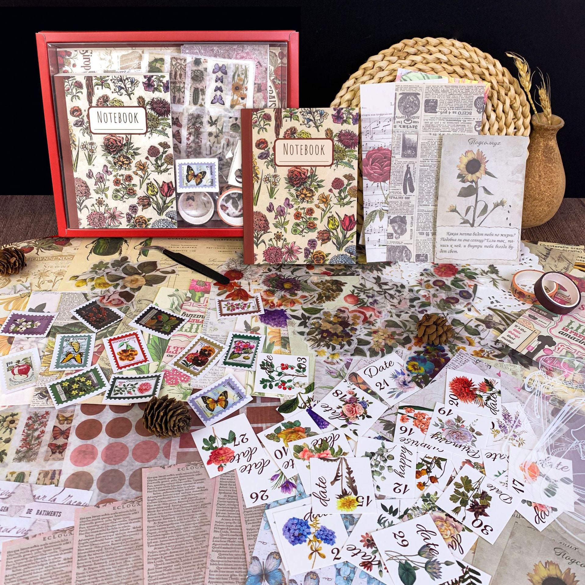 265 PCS Vintage Flower Scrapbook Kit with A6 Notebook