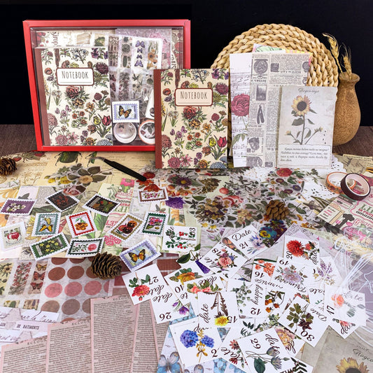 265 PCS Vintage Flower Scrapbook Kit with A6 Notebook