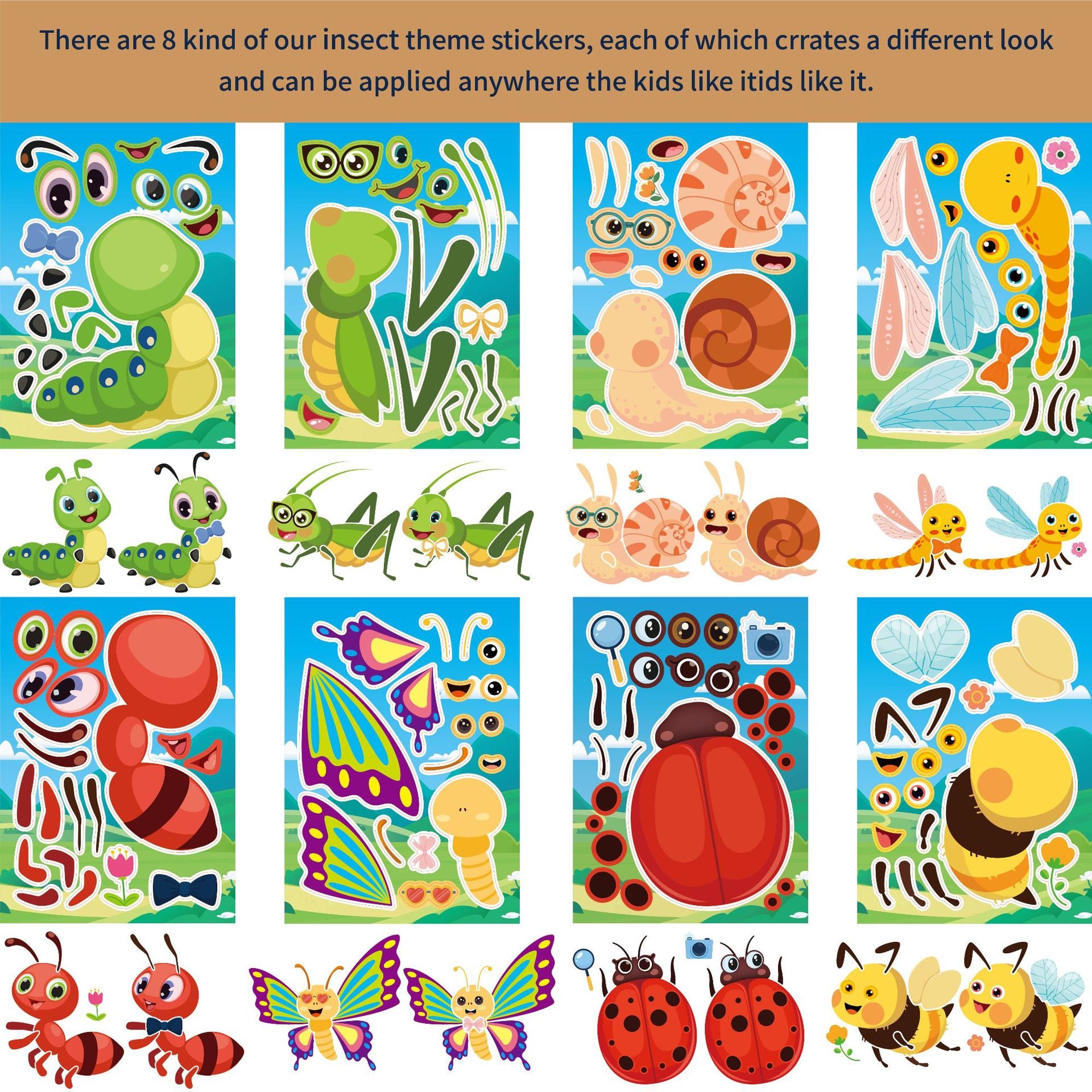 32 Sheets Insect Theme Make Your Own Stickers for Kids