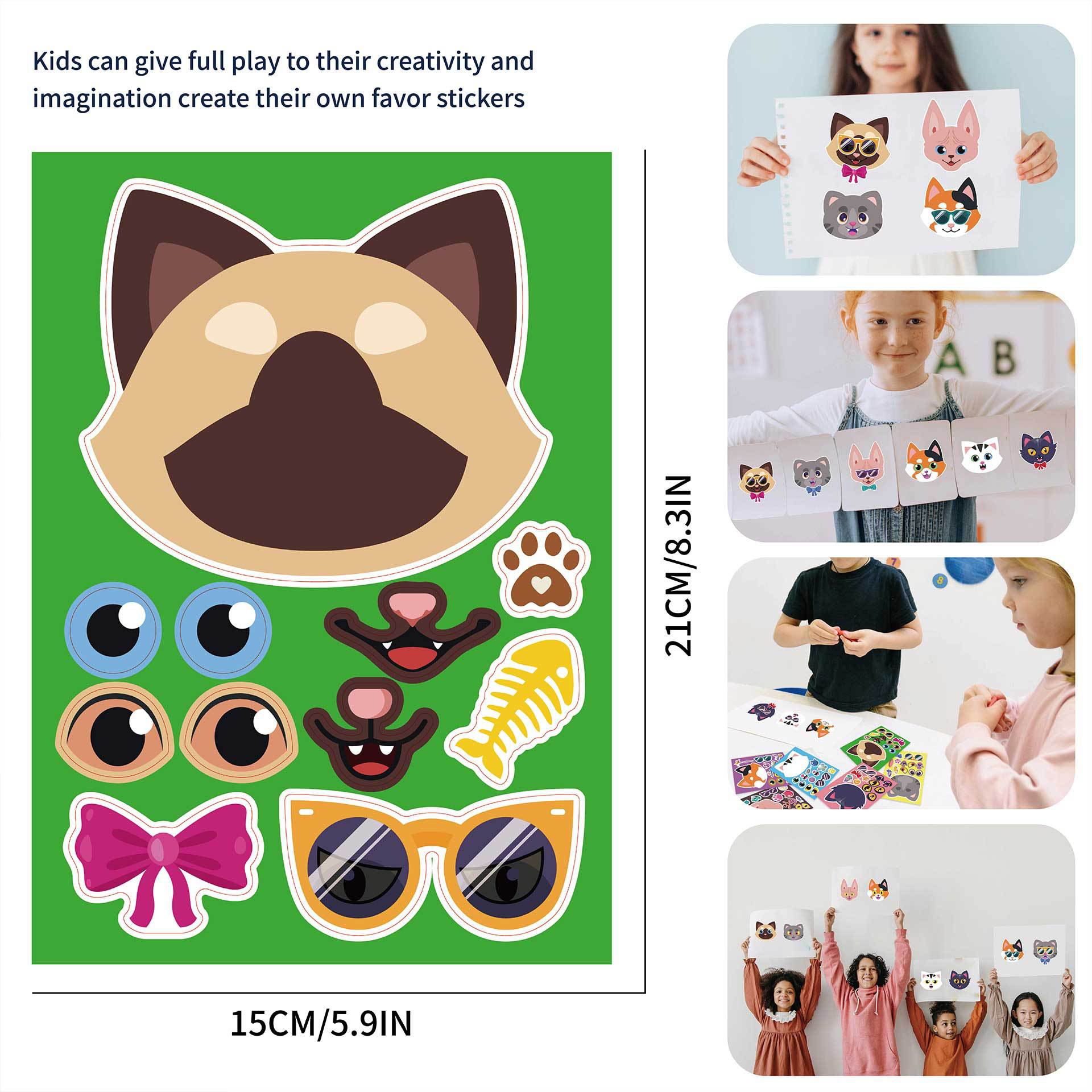 24 Sheets Cute Cat Head Make Your Own Stickers for Kids