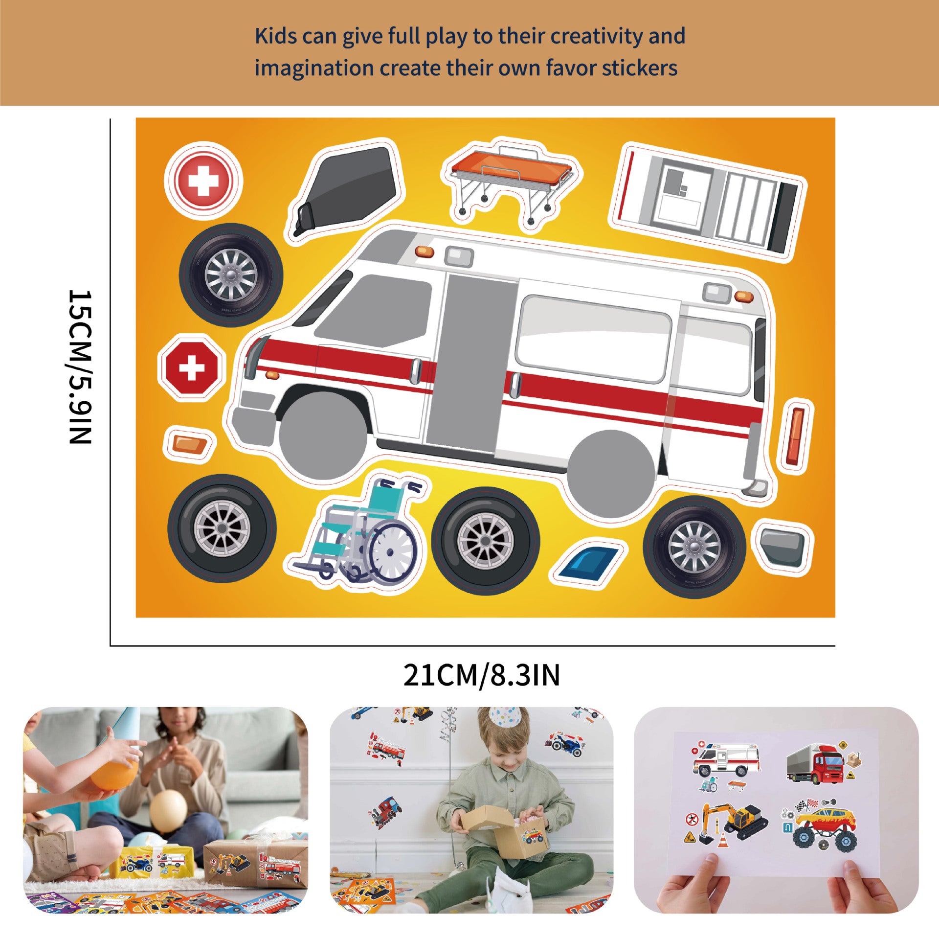 32 Sheets Vehicle Theme Make Your Own Stickers for Kids