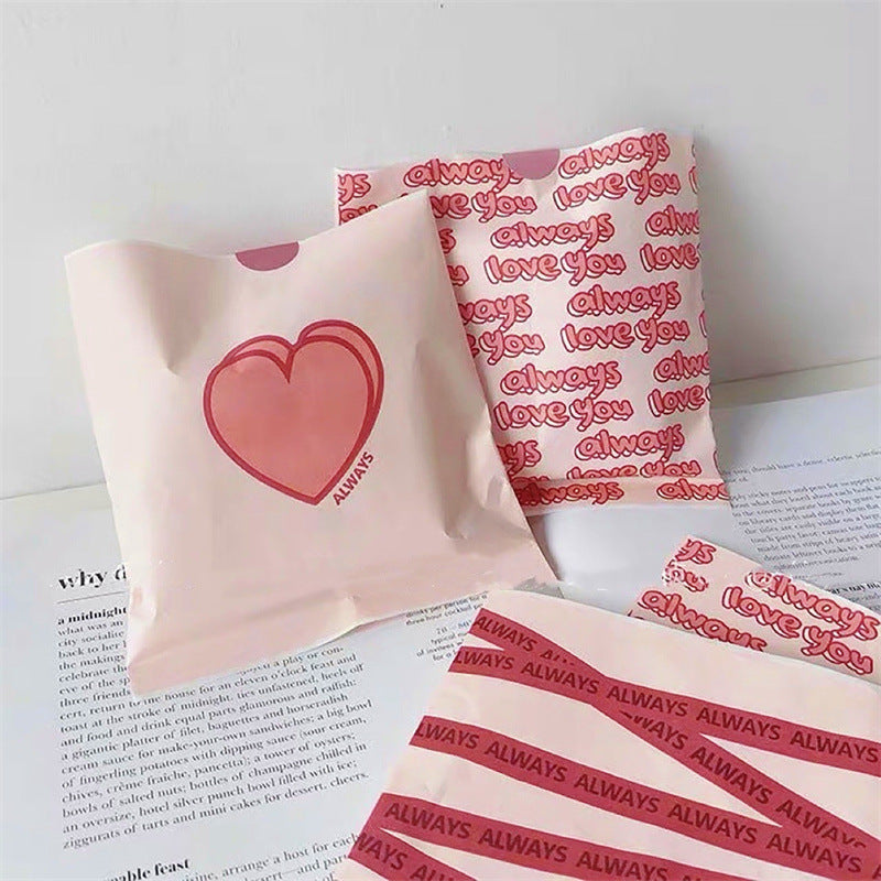 120 Pack Small Flat Paper Bags Pink Always Love Heart for Party Favor