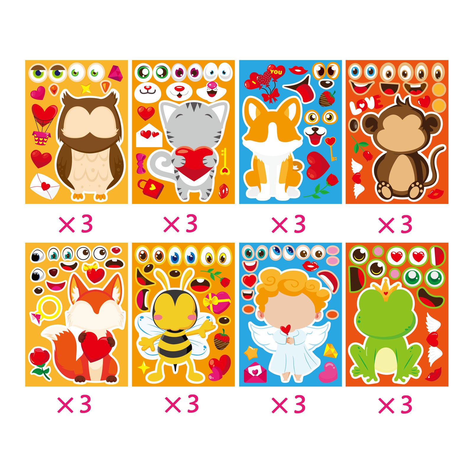 24 Sheets Cute Anime Animals Make Your Own Stickers for Kids