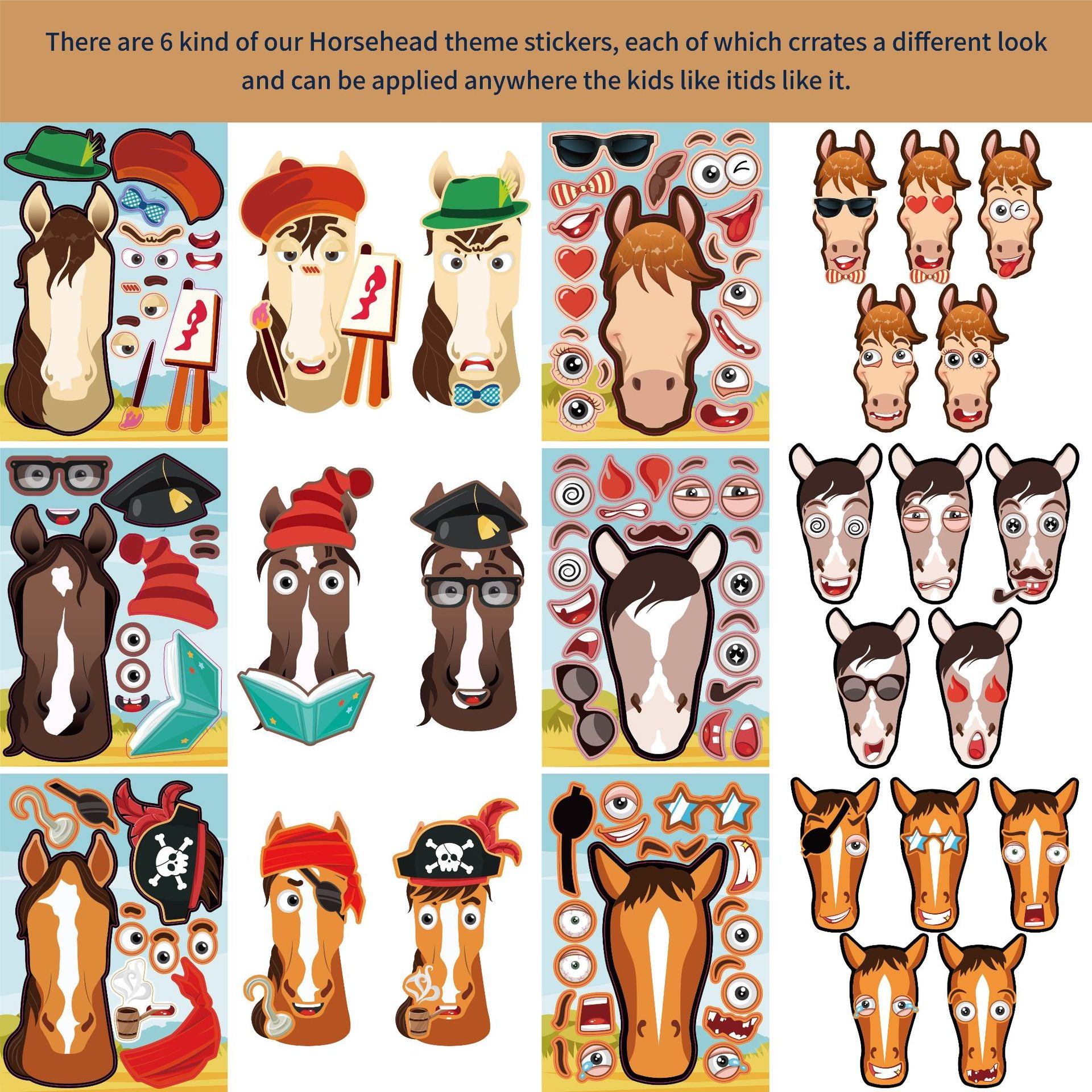 24 Sheets Cartoon Sprite Horse Make Your Own Stickers for Kids