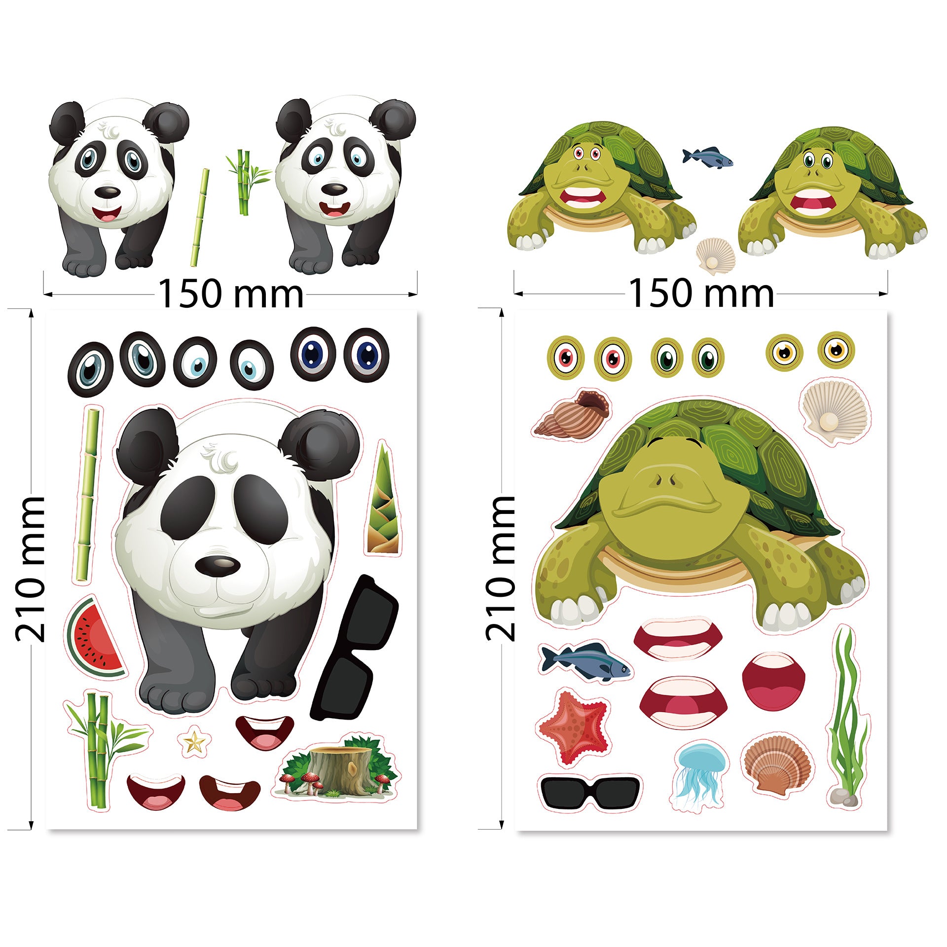 24 Sheets Panda Turtle Monkey Lion Tiger Elephant Make Your Own Stickers for Kids