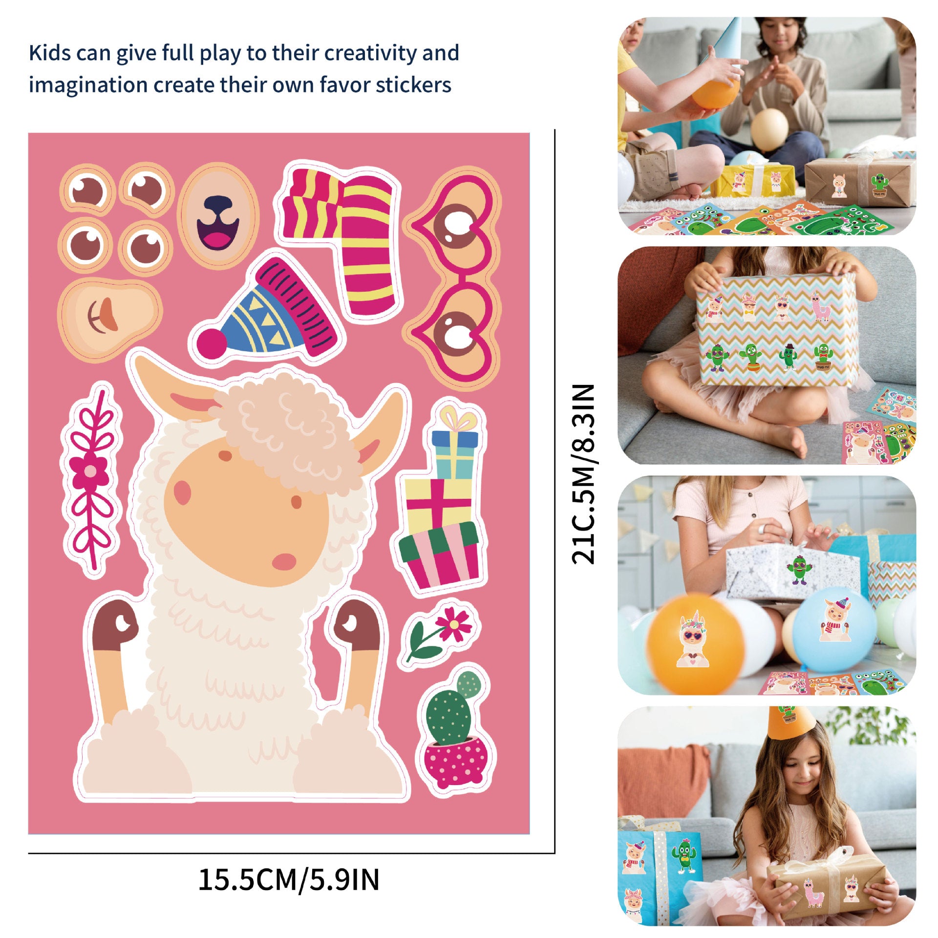 32 Sheets Cartoon Alpaca Make Your Own Stickers for Kids