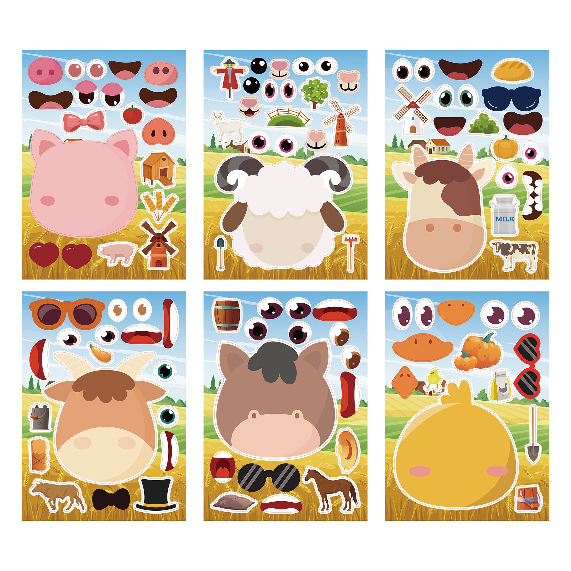 24 Sheets Farm Animals Make Your Own Stickers for Kids