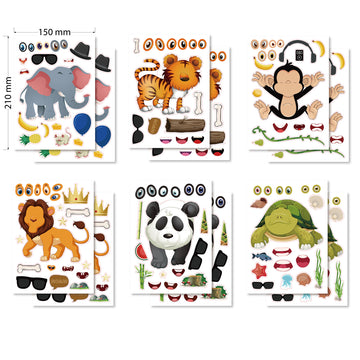 24 Sheets Panda Turtle Monkey Lion Tiger Elephant Make Your Own Stickers for Kids